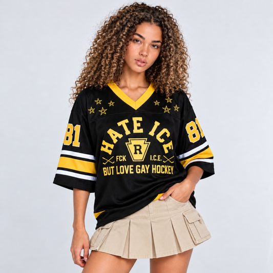 Hate ICE But Love Gay Hockey” Custom Short-Sleeve Hockey Jersey – Personalized Name & Number