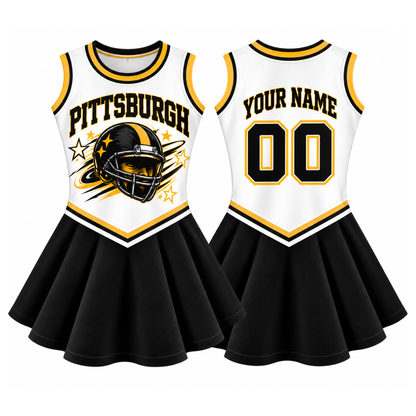 Pittsburgh-Inspired Kids Custom Football Cheer Dress – Personalized Name & Number