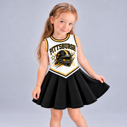 Pittsburgh-Inspired Kids Custom Football Cheer Dress – Personalized Name & Number