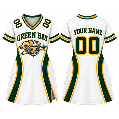 Green Bay-Inspired Custom Football Jersey Dress – Personalized Name & Number