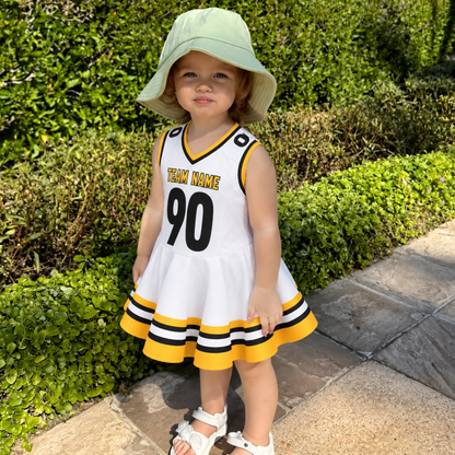 Pittburgh-Inspired Kids Custom Football Jersey Dress – Personalized Name & Number