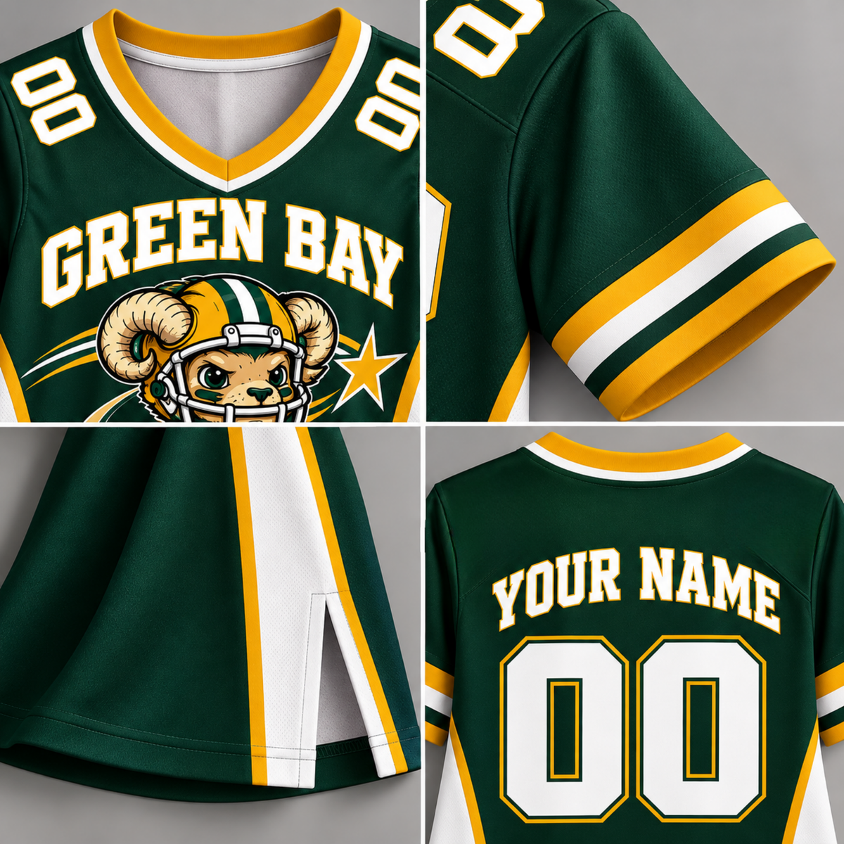 Green Bay-Inspired Custom Football Jersey Dress – Personalized Name & Number