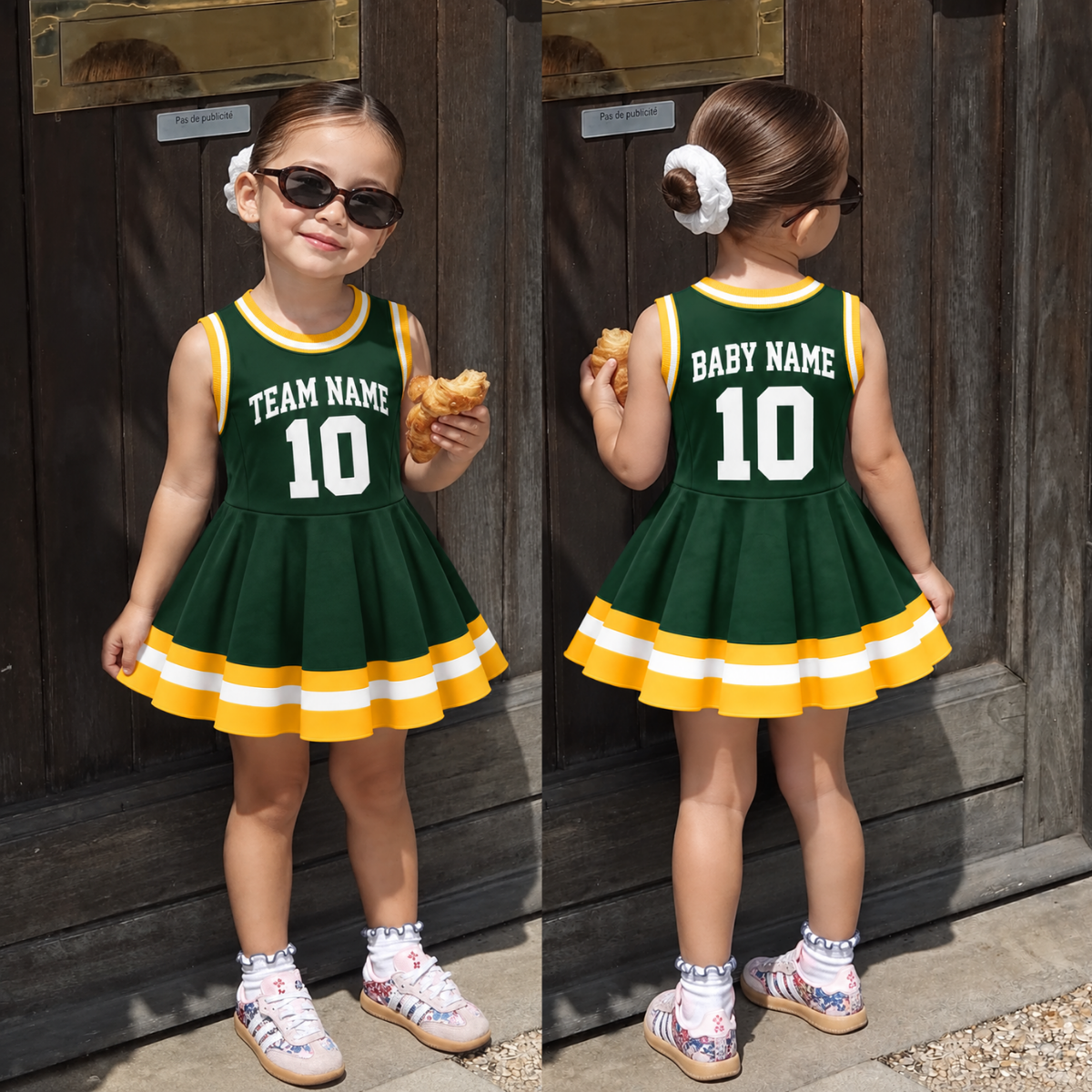 Green Bay-Inspired Kids Custom Football Jersey Dress – Personalized Name & Number