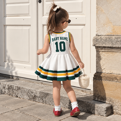 Green Bay-Inspired Kids Custom Football Jersey Dress – Personalized Name & Number