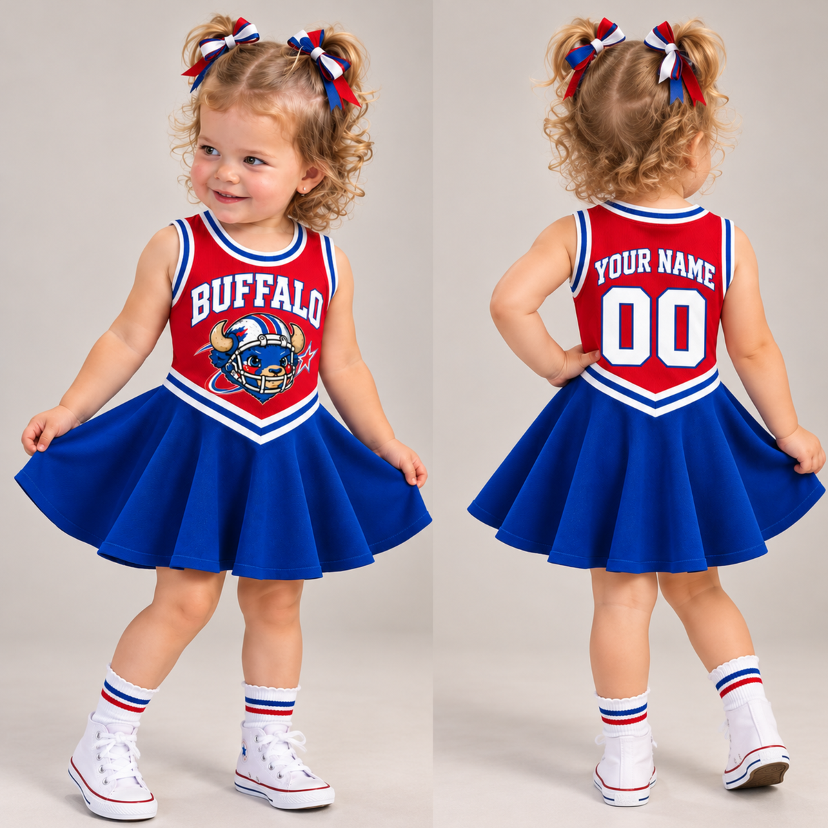 Buffalo-Inspired Kids Custom Football Cheer Dress – Personalized Name & Number