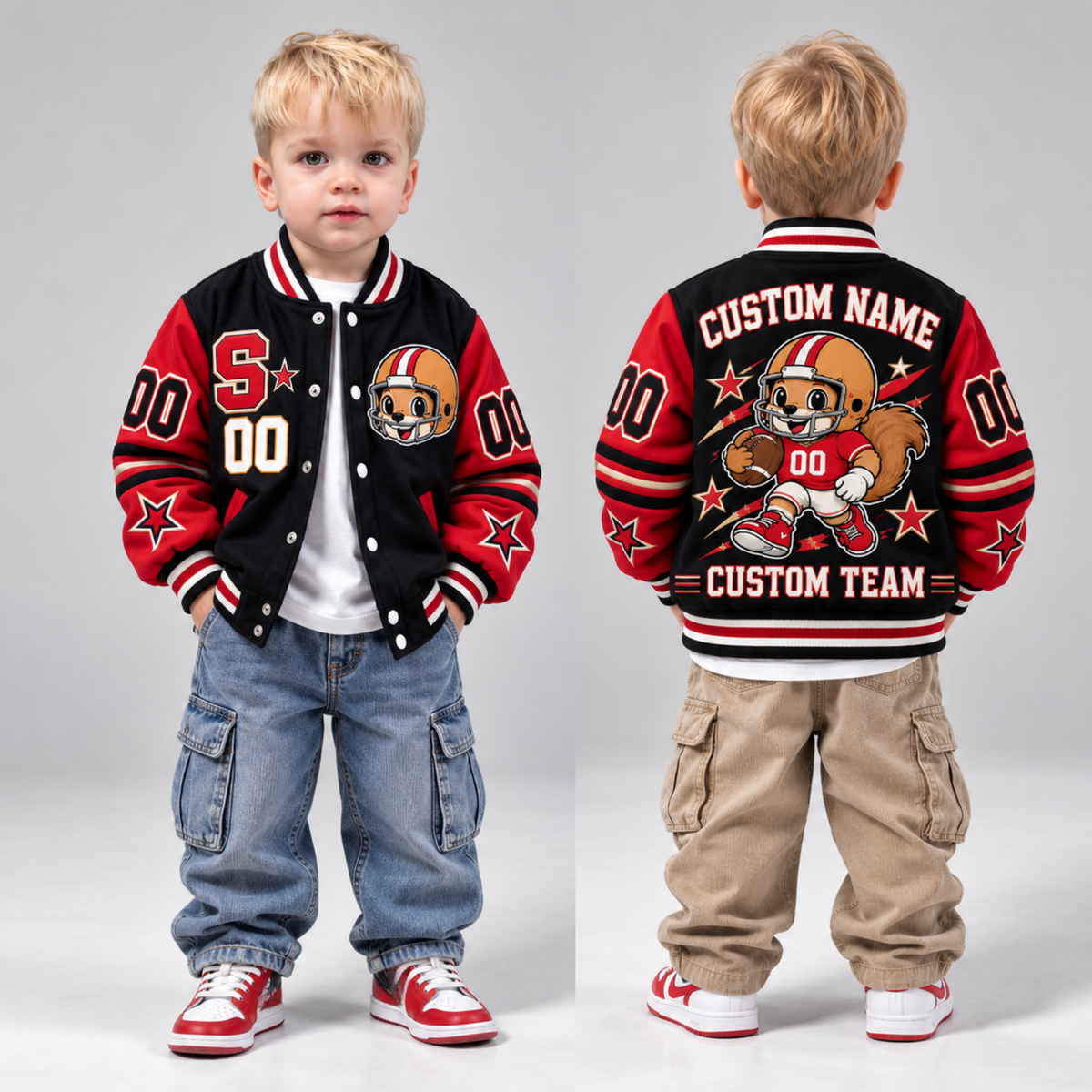 San Francisco-Inspired Kids Custom Football Varsity Jacket – Personalized Name & Number