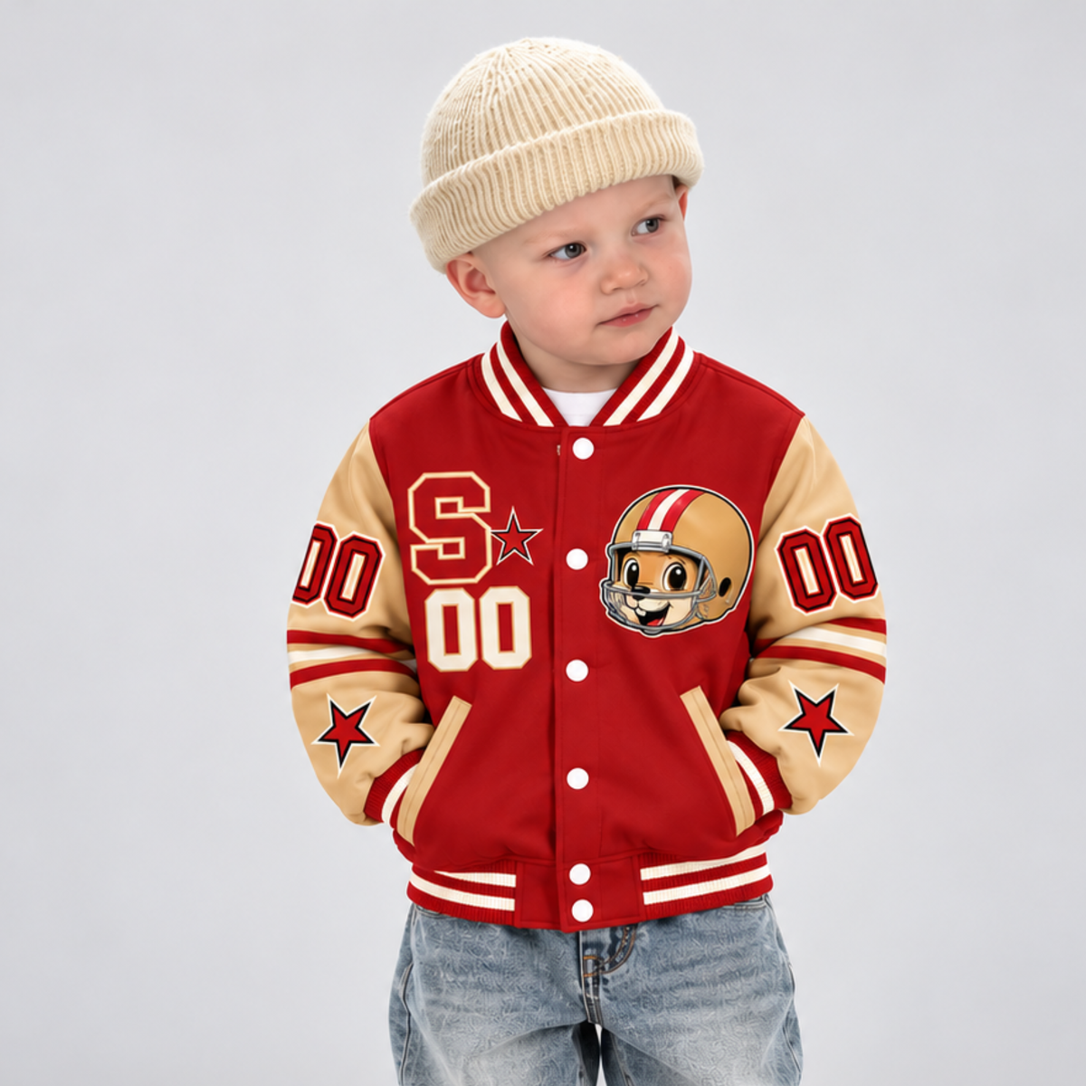 San Francisco-Inspired Kids Custom Football Varsity Jacket – Personalized Name & Number