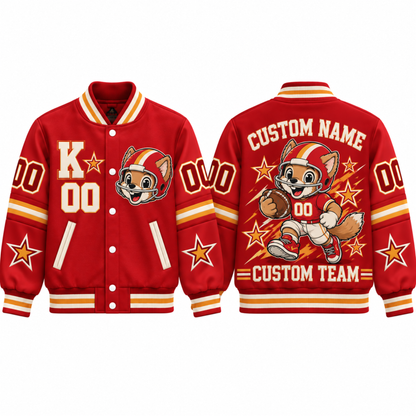 Kansas City-Inspired Kids Custom Football Varsity Jacket – Personalized Name & Number