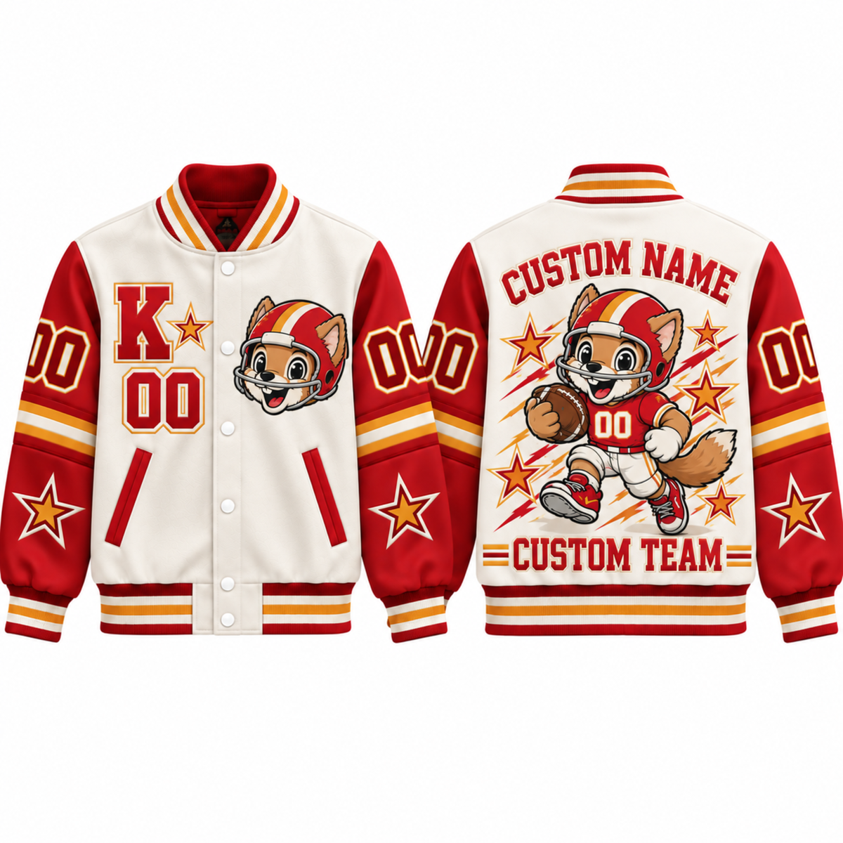 Kansas City-Inspired Kids Custom Football Varsity Jacket – Personalized Name & Number
