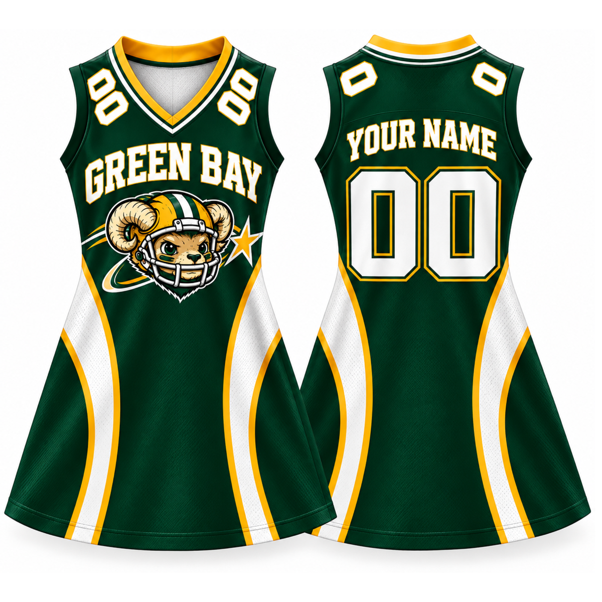 Green Bay-Inspired Custom Football Jersey Dress – Personalized Name & Number