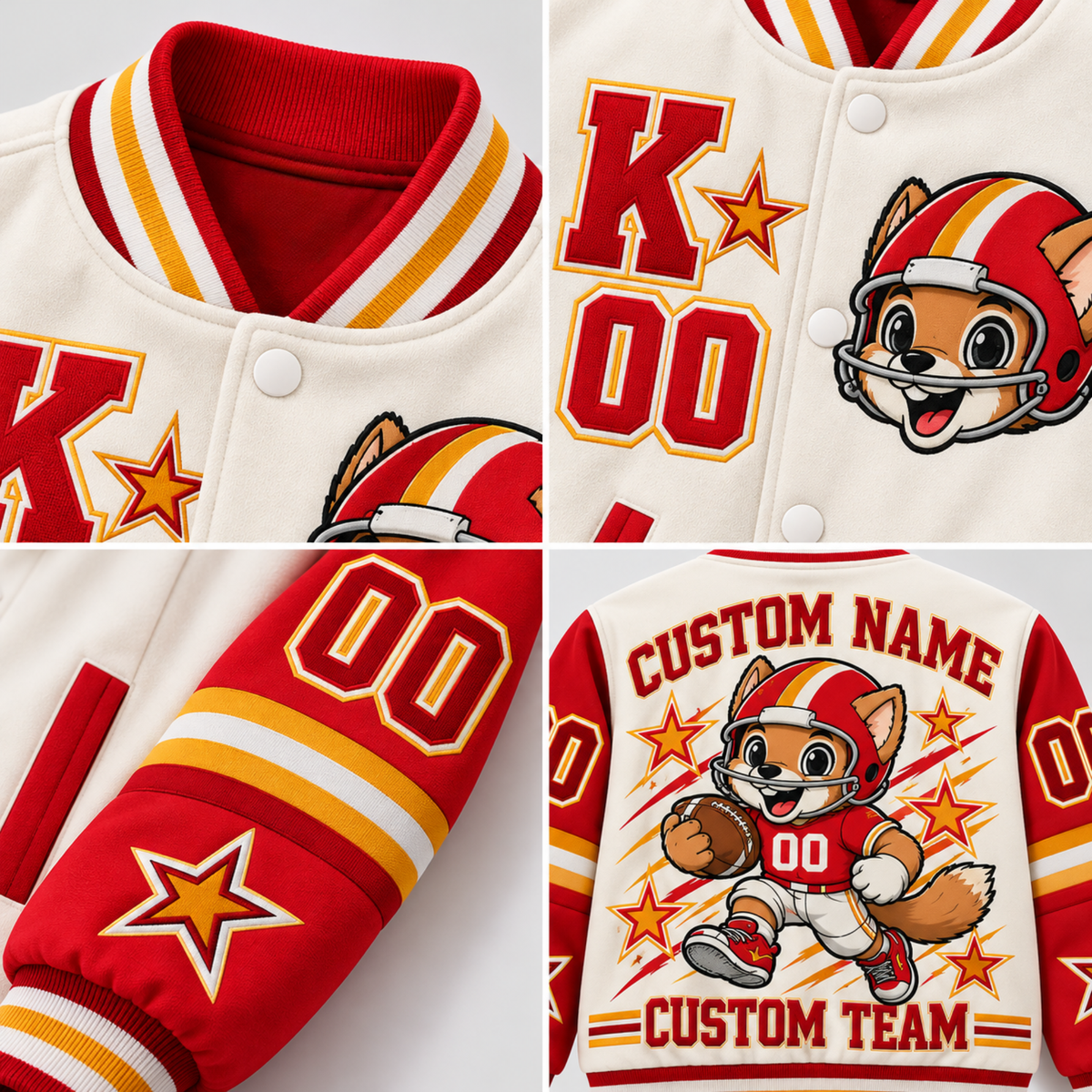 Kansas City-Inspired Kids Custom Football Varsity Jacket – Personalized Name & Number