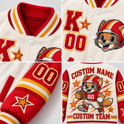 Kansas City-Inspired Kids Custom Football Varsity Jacket – Personalized Name & Number