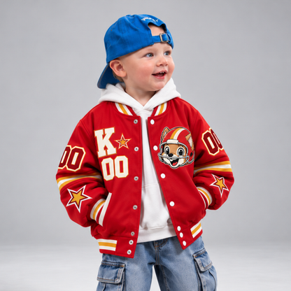 Kansas City-Inspired Kids Custom Football Varsity Jacket – Personalized Name & Number
