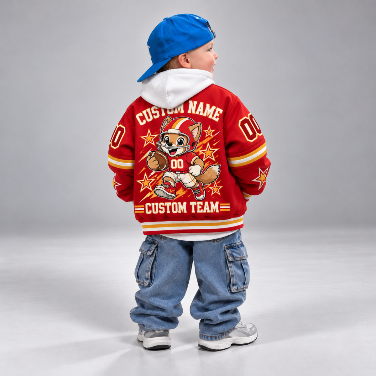 Kansas City-Inspired Kids Custom Football Varsity Jacket – Personalized Name & Number