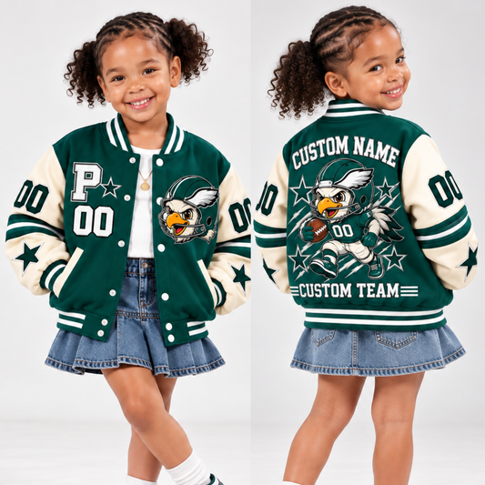 Philadelphia-Inspired Kids Custom Football Varsity Jacket – Personalized Name & Number