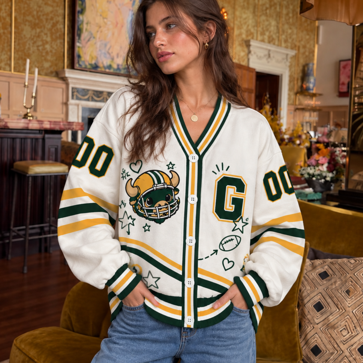 Green Bay-Inspired Custom Football Cardigan – Personalized Name & Number