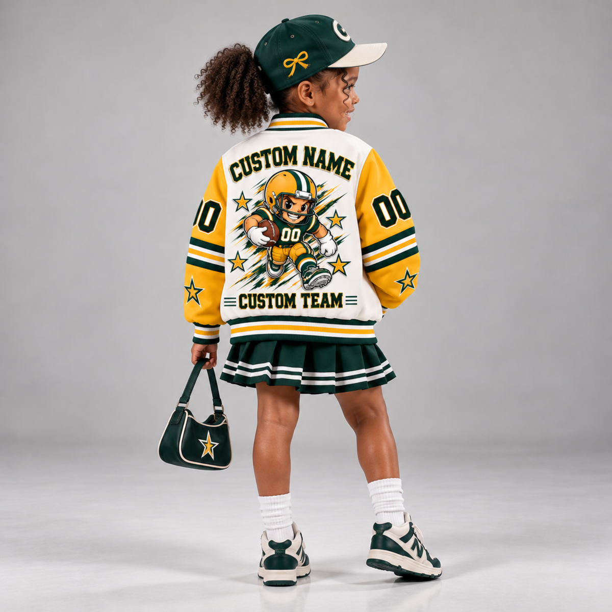 Green Bay-Inspired Kids Custom Football Varsity Jacket – Personalized Name & Number