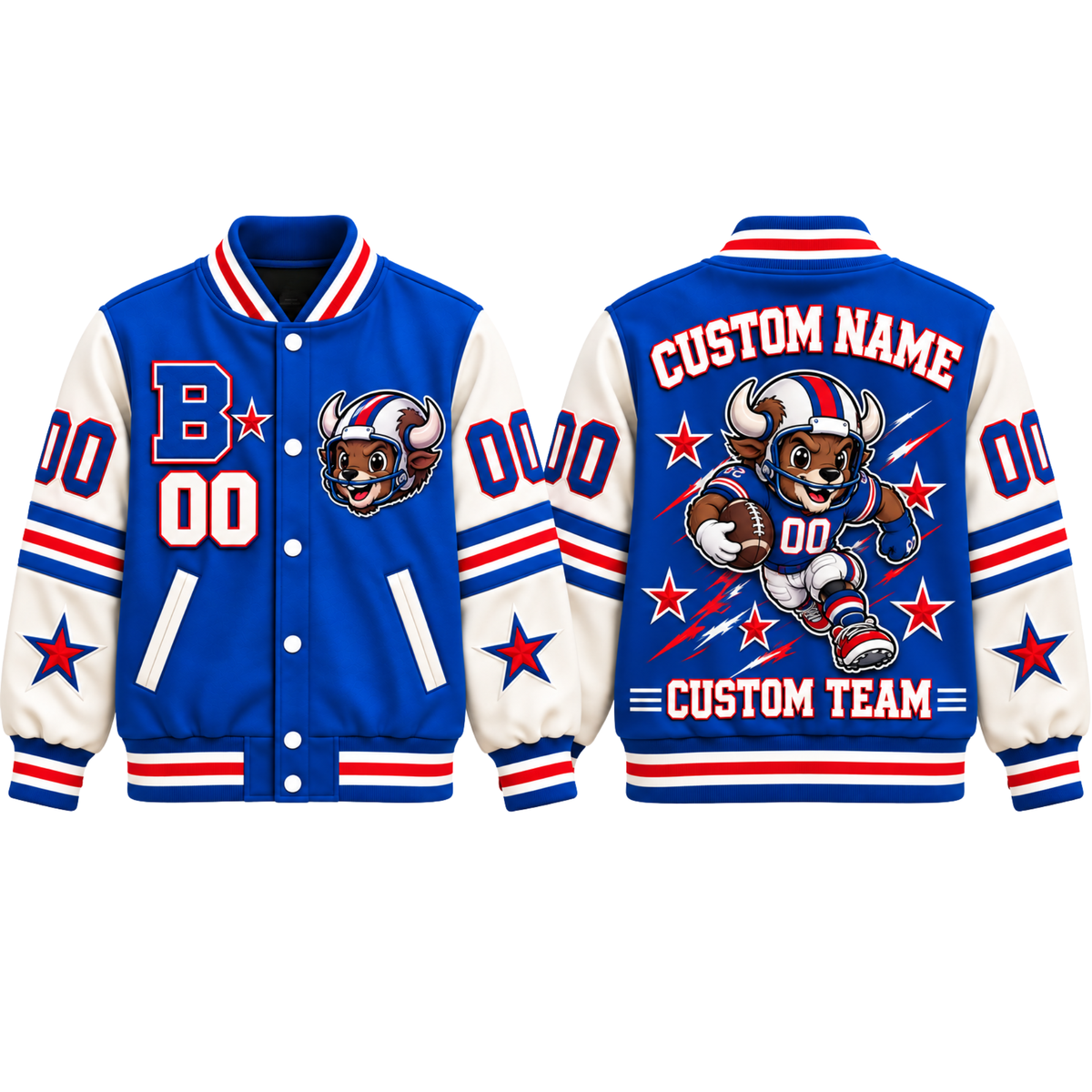 Buffalo-Inspired Kids Custom Football Varsity Jacket – Personalized Name & Number