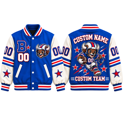 Buffalo-Inspired Kids Custom Football Varsity Jacket – Personalized Name & Number
