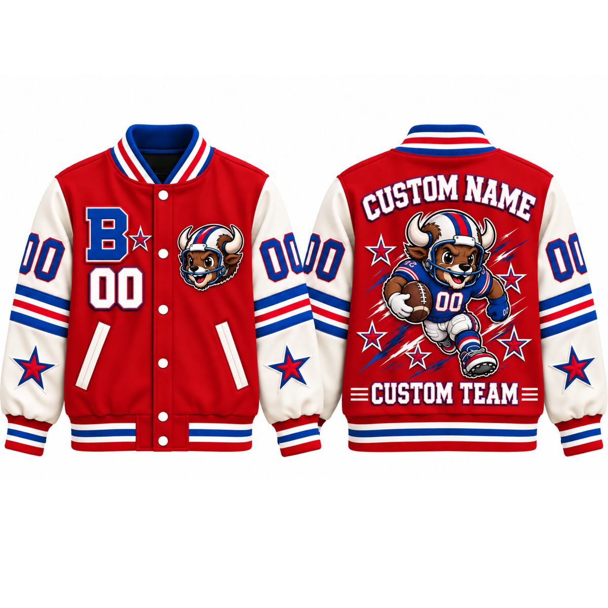 Buffalo-Inspired Kids Custom Football Varsity Jacket – Personalized Name & Number