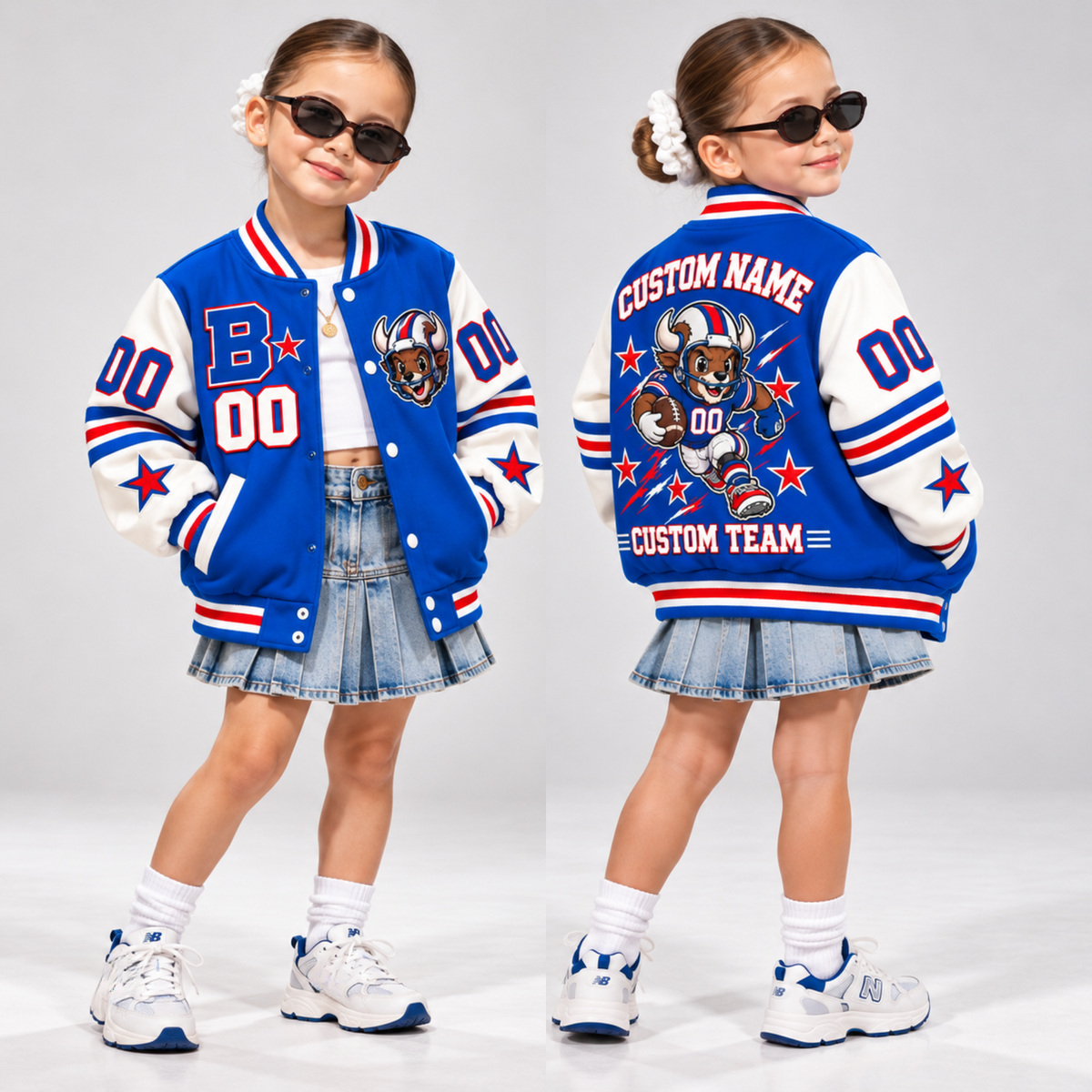 Buffalo-Inspired Kids Custom Football Varsity Jacket – Personalized Name & Number