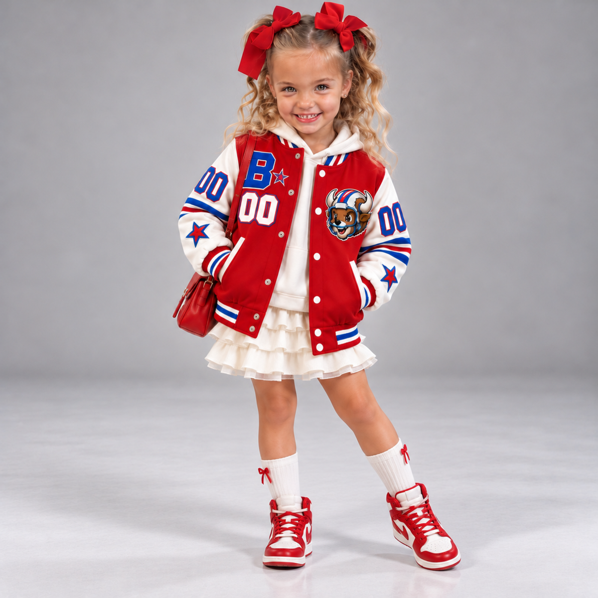Buffalo-Inspired Kids Custom Football Varsity Jacket – Personalized Name & Number