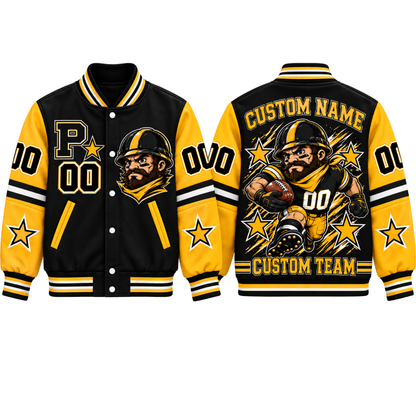 Pittsburgh-Inspired Kids Custom Football Varsity Jacket – Personalized Name & Number