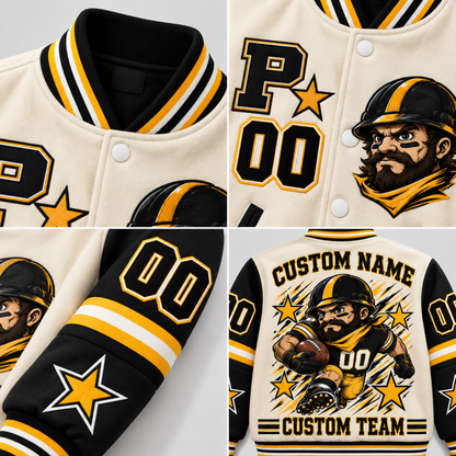 Pittsburgh-Inspired Kids Custom Football Varsity Jacket – Personalized Name & Number