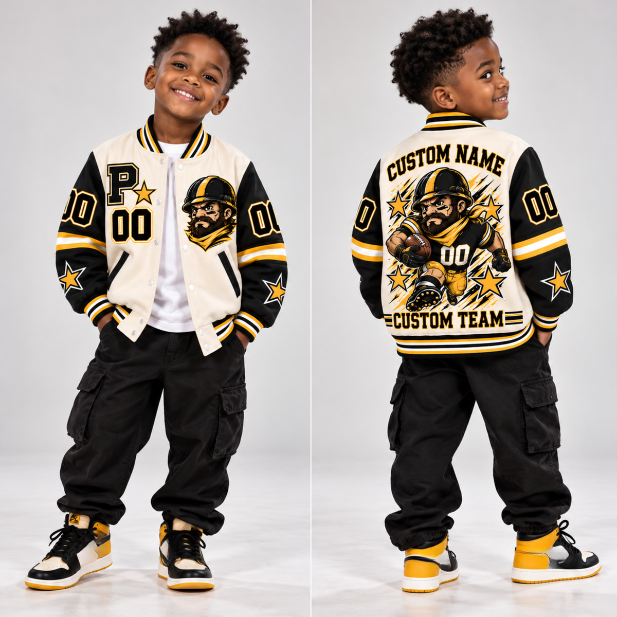 Pittsburgh-Inspired Kids Custom Football Varsity Jacket – Personalized Name & Number