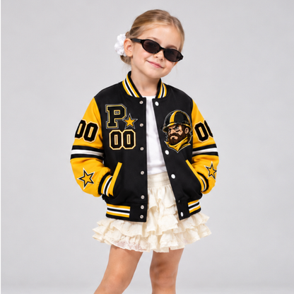 Pittsburgh-Inspired Kids Custom Football Varsity Jacket – Personalized Name & Number