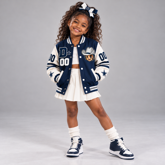 Dallas-Inspired Kids Custom Football Varsity Jacket – Personalized Name & Number