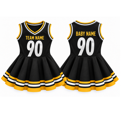 Pittburgh-Inspired Kids Custom Football Jersey Dress – Personalized Name & Number